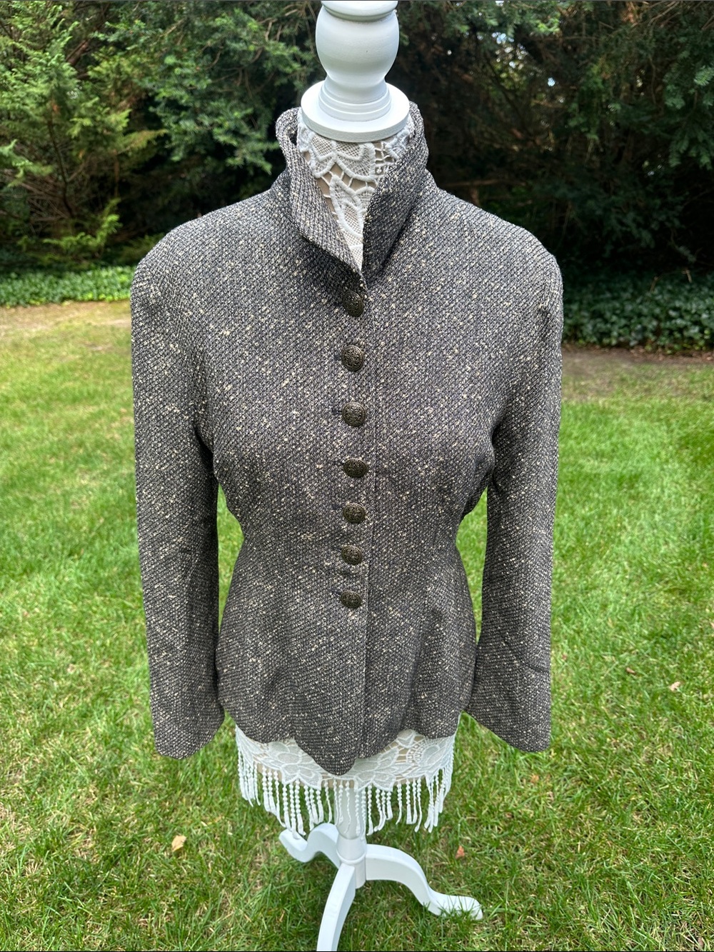 Lily by Zelda Tweed Button-Front Peplum Blazer